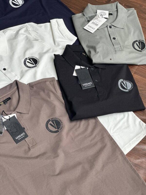 FIRST COPY Versace Exclusive Cotton Lycra Collar T-Shirt - Image 5