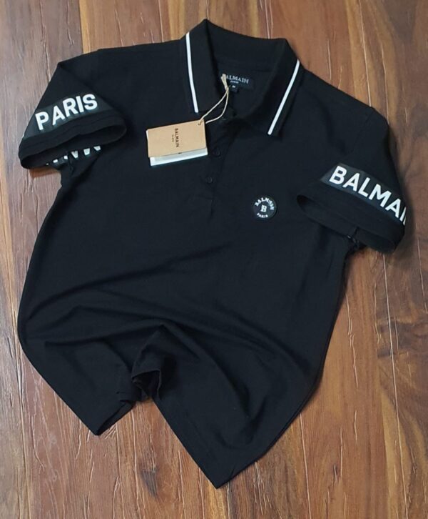 First Copy Balmain Exclusive Cotton Lycra Collar T-Shirt – Premium Fit & Style - Image 2