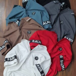First Copy Balmain Exclusive Cotton Lycra Collar T-Shirt – Premium Fit & Style