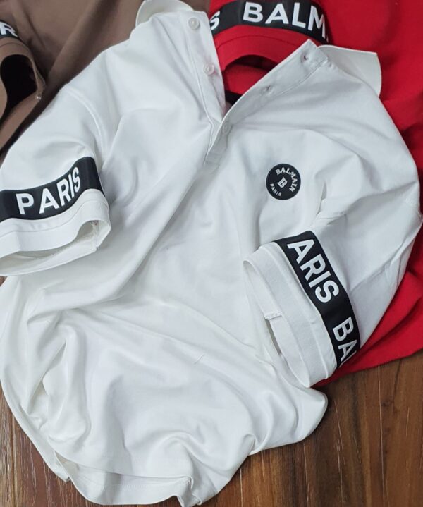 First Copy Balmain Exclusive Cotton Lycra Collar T-Shirt – Premium Fit & Style - Image 3