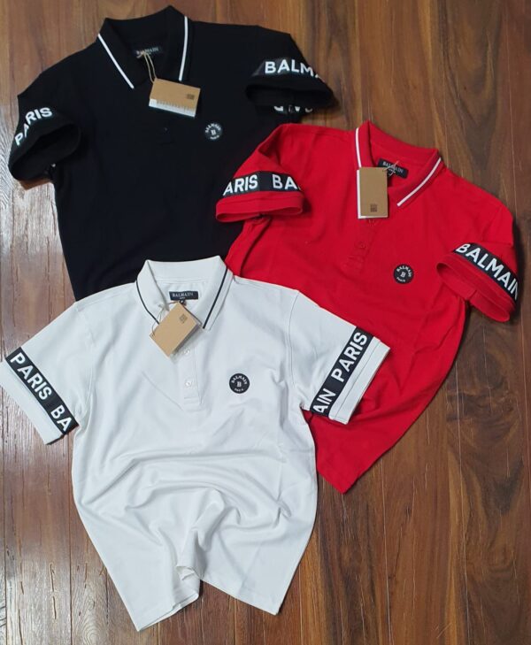 First Copy Balmain Exclusive Cotton Lycra Collar T-Shirt – Premium Fit & Style - Image 4